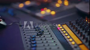 Modern Music Record Studio Control Desk with Automatic Equalizer, Mixer and other Professional Equipment
