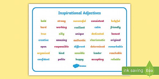 Inspirational Adjective Words Word Mat