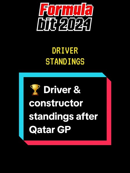 🏆 Driver & constructor standings after Qatar GP. 🕹️ Formula bit 2024 - The F1 Championship in just 8 bits. ☑️ Follow @formula.bit for more episodes! 🎵 Music credits 🎵 🔸 Formula 1 Theme (Brian Tyler) by Press Start #Formulabit #F1 #Formula1 #F12024 #RaceWeek #GrandPrix #QatarGP #GPQatar #F1Qatar #LusailInternationalCircuit #DriverStandings #ConstructorStandings #DriversChampionship #ConstructorsChampionship #MaxVerstappen #LandoNorris #CharlesLeclerc #OscarPiastri #CarlosSainz #LewisHamilton