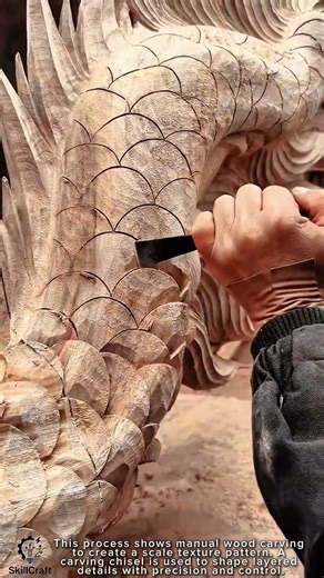 Wood Carving Work Tool Using Manual Chisel for Scale Texture #worktool