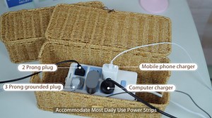 Cable Management Box, Handwoven Faux Rattan Cord Organizer Box with Lid, 2 Open Slots Cable Organizer Box, Decorative Cord Hider Box for Tv Computer USB Hub & Power Strip Holder Box