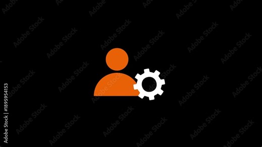 User settings icon showing a user profile with a gear, representing account configuration, profile settings, user management, and system preferences.