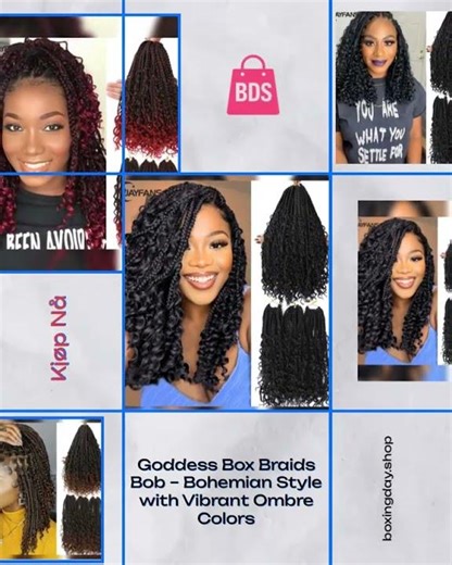 Goddess Box Braids Bob – Bohemian Style with Vibrant Ombre Colors