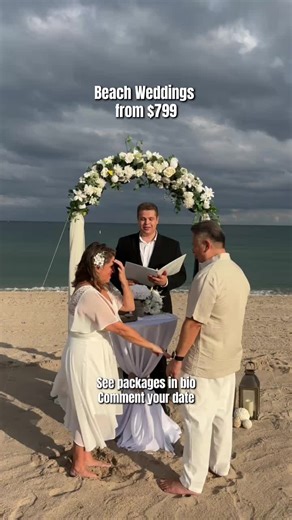 Looking for an affordable beach wedding in Miami or South Florida? 💍 Our packages start from $799 and are perfect for intimate ceremonies. Included: • Wedding officiant • Photographer • Ceremony décor Higher packages include arch, chairs, bouquet, music and more. Website in bio. Choose your beach from Miami to West Palm Beach. Send your date city guest count to book.