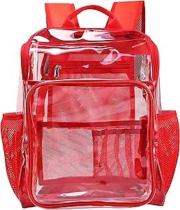 Clear Backpacks for School Large Clear Bookbag with Multi-Pockets PVC Transparent Backpack for College,Work,Red
