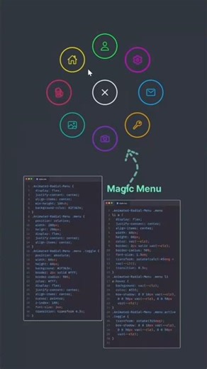 #video #coding Radial Menu UI Design 🔥 HTML CSS Animation Tutorial #tutorial #shorts #animation