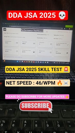 SPEED 46/WPM🔥DDA JSA 2025 SKILL TEST🚨#ddajsaresult #DdaJsaSkillTest #ddajsatyping #ddamtsresult