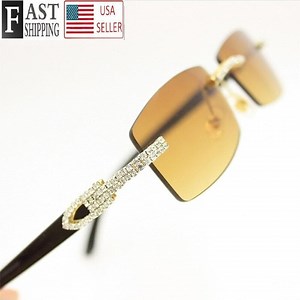 Men Buffs Sunglasses Hip Hop Street Rimless Brown Gradient Tint Diamond Iced New - Etsy
