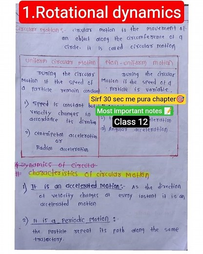 1.Rotational dynamics class 12 physics | most important short notes