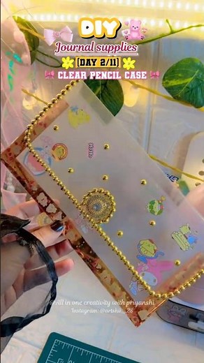 no glue craft Diy clear pencil case/ (DAY 1/11) 🎀DIY JOURNAL SUPPLIES🎀 #shorts