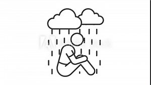 Depressed person line animation. Mental illness animated icon. Anxiety mood disorder. Psychological behaviour. Black illustration on white background. HD video with alpha channel. Motion graphic