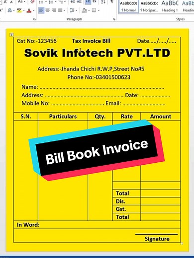 Creating a Bill Book or Invoice in Word