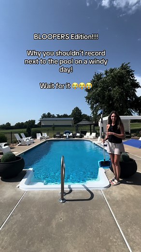 Ready for some bloopers? Why you do NOT record by a pool on a windy day!😂 #bloopers