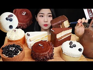 ASMR MUKBANG🍰Starbucks sweet dessert! Chocolate cake blueberry souffle cream mukbang | EATING SOUNDS
