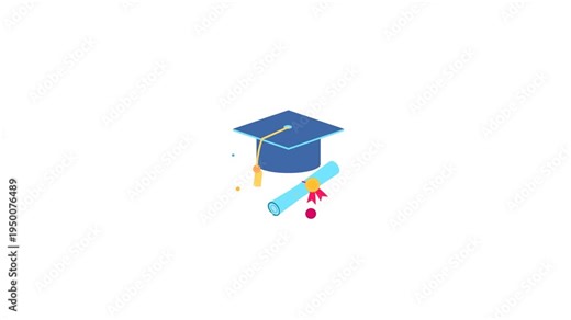Animated graduation cap and diploma depicting the achievement of academic success and education