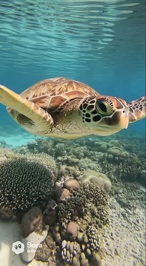 A Green Sea Turtle Gracefully Gliding Over a Shallow Coral Reef | 8K Ocean Tranquility