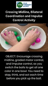 834K views · 5.5K reactions | This is harder than it looks! Encourage crossing midline, graded motor control, and impulse control, as you switch the balls to get all one color in one bowl. You need to stop, think, and act each time before you pick up the ball. | Your Therapy Source | Facebook