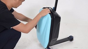 Apelila 20" Scooter Suitcase for Kids, 2-in-1 Ride On Luggage with Wheels for Boys & Girls Ages 4-15, Foldable Hardshell Carry On Lightweight Travel Suitcase for Airplane (Black)