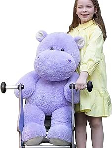Giant Humongous Hippo Stuffed Animal, 36" Oversized Plush, Soft Hug Cute Jumbo Hippo Toy Plush Gift for Kids, Purple
