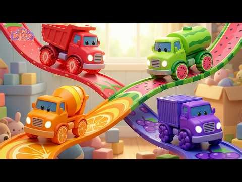🚜 Five Colorful Tractors Song | Learn Colors & Fruits | Fun Farm Nursery Rhymes for Kids