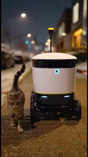 This Cat vs Delivery Robot Interaction Feels TOO REAL 🐱🤖