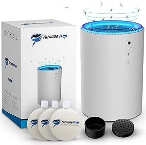 Indoor Mosquito Fruit Fly Gnat Killer - Electronic Flying Insect Bug Catcher uses Light Lamp and/or Natural Bait, 5w Fan, Sticky Glue Boards, No Zapper, Child Safe, Non-Toxic (White)