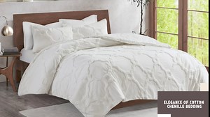 Madison Park Tufted Chenille Cotton Comforter, All Season Bedding Set, Matching Shams, Pacey Shabby Chic, Geometric Ogee Off White King/Cal King(104"x92") 3 Piece