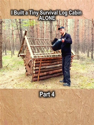 4 I Built a Tiny Survival Log Cabin ALONE #outdoors #camping #usa #solocamping #bushcraftsurvival #cabin #building #solobushcraft #bushcraft #build #survival