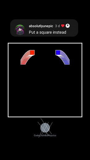 CodeCraftedPhysics on Instagram: "Two squares, but every time they bounce, border shrinks, and every time they collide, border grows. #asmr #physics #simulation #asmrsounds #asmrvideo #code #coding #programming #programmer #programmerhumor #programmermeme #satisfyingvideo #adhd #fyp #foryou #foryoupage"