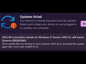 Fix Windows 11 Update KB5063060 Not Installing Error Code 0x80073712