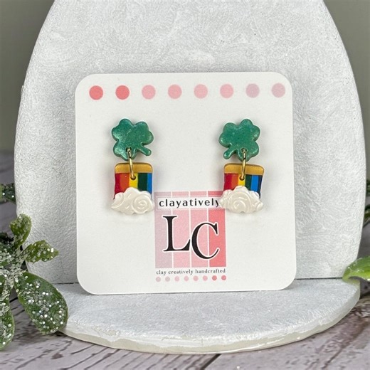 Polymer Clay Shamrock Rainbow Dangle Earrings: St. Patrick's Day Festive Jewelry - Etsy