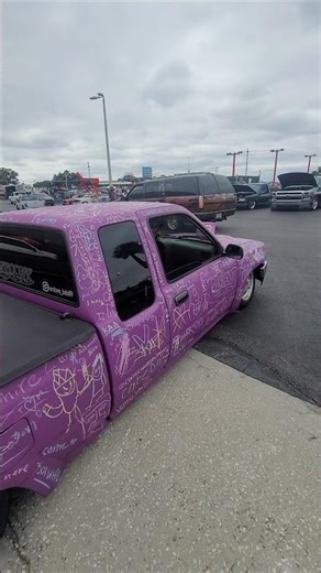 i love this idea. chaulk painted lowrider truck. simply wash it off before every show