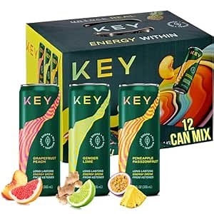 KEY Ketone Energy Drink - Sugar Free and All Natural from Ketones for Long Lasting Energy and optimal Green Tea Caffeine and L-Theanine for Mental Focus to Perform, Variety Pack (Pack of 12)