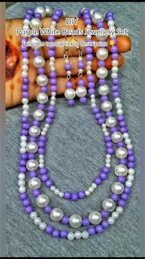 DIY Purple and White Beads Jewellery Set ✨|| Necklace Set Making At Home #diy #shorts #jewelry