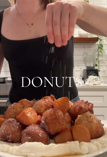 homemade donut holes with sugar thyme on a bed of roasted persimmons and ricotta ✨✨✨✨✨✨✨ #donuts #persimmon #baking #fyp #happynewyear