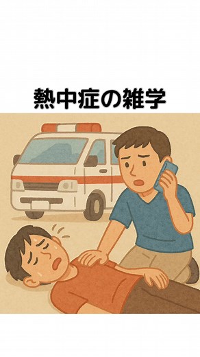 【熱中症の雑学】 ①「湿度」も危険の指標、湿度が高いと汗が蒸発せず、体温が下がりにくい ②「喉が渇いた」と感じた時点で軽度の脱水状態、こまめな水分補給が大切 ③運動時は汗と一緒にナトリウムが失われるため、水分補給は「塩分」もセットで必要 ④カフェイン入り飲料は利尿作用があるため、補給に向かない、水や経口補水液などが推奨 ⑤熱中症患者は、涼しい場所に移動・衣服をゆるめ・体を冷やし・安静・水分と塩分を補給、が基本 ⑥冷却には首、わきの下、足の付け根（太い血管が通る場所）を重点的に ⑦嘔吐・けいれん・意識障害がある場合は重症、体を冷やしすぐに119番通報 ⑧意識がない場合は、誤嚥の危険があるので無理に水を飲ませない ⑨「大丈夫」と言っていても要注意、判断力が鈍っている可能性も #雑学 #豆知識 #健康 #熱中症 #熱中症対策