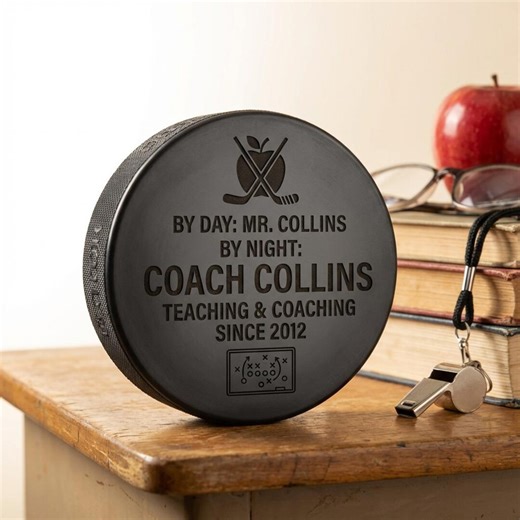 Personalized Hockey Coach Gift, Custom Teacher Appreciation Puck, Engraved by Day Teacher by Night Coach, End of Season Team Gift - Etsy