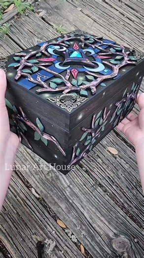 5K views · 164 reactions | Keyless jewelry lock box ✨️ I loved this whole project. Custom with jewelry trays, mirror inside, a chain to hold the lid, and a dichroic glass gem charm to open it ✨️✨️ This one is sold  #hiddenkeybox #keylesslockbox #woodart | Lunar Art House | Facebook