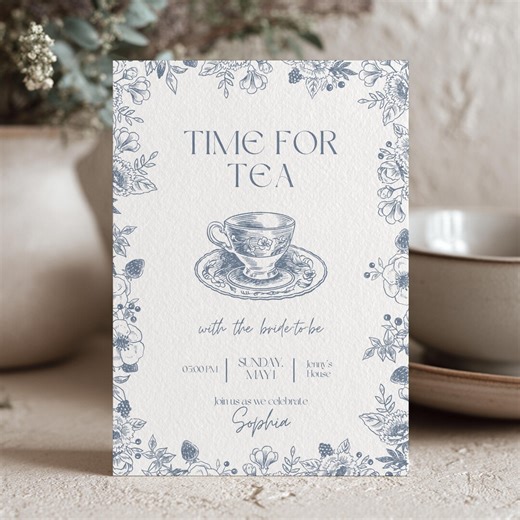 Time for Tea With Bride to Be Invitation Tea Party Elegant Floral Printable Bach Weekend Invitation Bridal Shower Invite Canva Download - Etsy