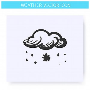 Snow fall icon. Hand drawn sketch. Snowy weather. Snow cloud. Falling...