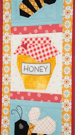 Our Foundation Paper Piecing Series 3 Kit for August is buzzing with excitement, where two adorably sweet bees bookend a delicious jar of honey! Watch the tutorial: https://www.shabbyfabrics.com/p206284 | Shabby Fabrics