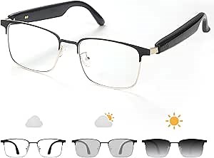 Bluetooth Audio Smart Glasses, Blue Light Glasses for Women Men,Open Ear Sound Mic & Speakers, Magnetic Charging, Color-Changing Polarized Sunglasses Lenses, Voice Assistant（GS06G