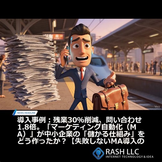 RASH LLC / 合同会社RASH 望月昌一 on Instagram: "💡導入事例：残業30％削減、問い合わせ1.8倍。「マーケティング自動化（MA）」が中小企業の「儲かる仕組み」をどう作ったか？【失敗しないMA導入の心理学】 📰「MAは大企業のもの」その思い込みが機会損失です 「マーケティング自動化（MA）ツールは、機能が複雑で高額だし、何よりウチのような中小企業には使いこなせないよ」。もし経営者であるあなたがそう思われているとしたら、それは非常にもったいない「認知のクセ」かもしれません。 実を言うと、MAツールの真価は、潤沢な資金力や人員を持つ大手企業よりも、むしろ「人手」も「時間」も限られている中小企業でこそ、最大限に発揮されるのです。 しかし、ただツールを導入するだけでは、残念ながら9割が失敗します。「高額なツールを入れたのに、設定が複雑で誰も使わなくなり、結局ムダ金になった」…そんな苦い経験をお持ちの経営者もいらっしゃるかもしれません。 なぜ、同じMAツールを使っても、劇的に成果が出る会社と、まったく成果が出ない会社に分かれてしまうのでしょうか。その答えは、ツール