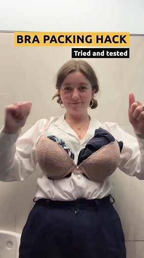 The BREAST way to get extra luggage on your flight for free 🍒 NO I will not stop trying stupid packing hacks and NO I will not apologise for that horrific pun. #travelhacking #travelhack #travelhacks #packinghacks #cheaptravel #budgettravels #easyjet #ryanair #wizzair #lowcostairline