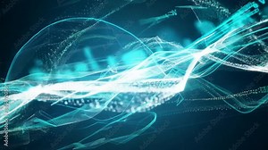data packets represented as glowing particles traveling through a network, with focus on the speed and precision of the transfer