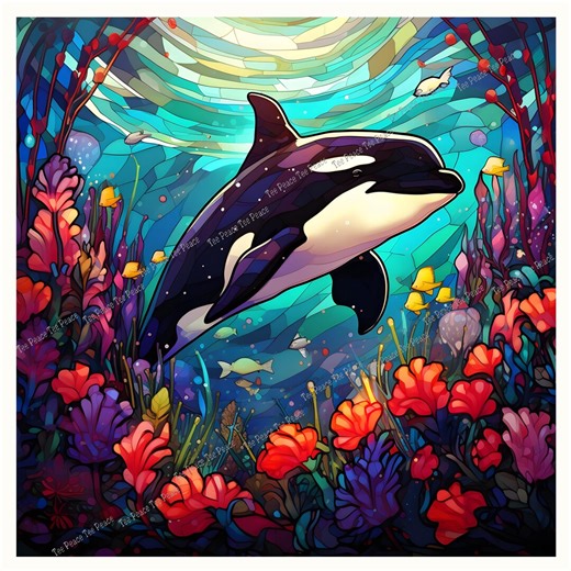 Stained Glass Orca Fabric Panel, Quilt Sewing Square, Multiple Sizes, Fc5v - Etsy