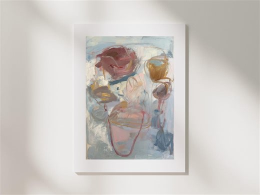 Abstract Expressionist Blue, Pink & Ochre Art Print | Organic Abstract Form | Modern Contemporary Oil Painting | Mid Century Art Poster - Etsy