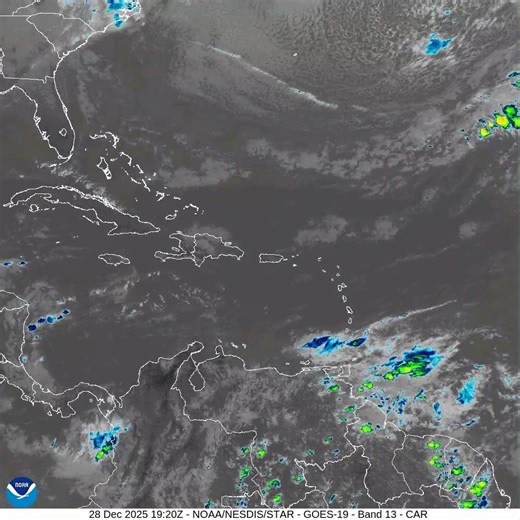 This infra-red satellite image from the National Hurricane Centre (NHC), shows the weather systems currently active in the wider Caribbean region and over the next few hours. According to the forecast from the T&T Met Service… TONIGHT will be partly cloudy/cloudy at times with a few light to moderate showers. There is a low to medium chance for an isolated heavy shower or thunderstorm. TOMORROW will be partly cloudy/cloudy at times with a few light to moderate showers. There is a medium chance f