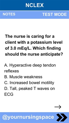 Your Nursing Space | NCLEX Prep on Instagram: "NCLEX Question of the Day Fast NCLEX-style questions with concise rationales—covering cardiac, pharm, priorities, peds, safety, fundamentals, and NGN mini-cases. Perfect for a quick test or tutor-mode review. 👉 Full QBank + cheat sheets + crash notes: yournursingspace.com #NCLEX #NCLEX2025 #NextGenNCLEX #NursingStudents #NCLEXPrep #NurseLife #YourNursingSpace"
