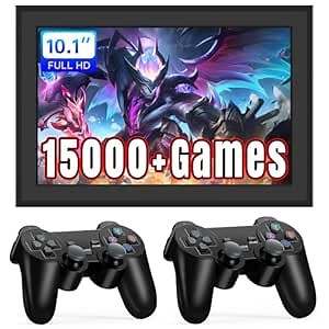 DG6401 New Gaming Console with 10.1 Inch Frameo WiFi Digital Picture Frame 2K HD Output, 18000+ Plug and Play Video Games, 23+ Emulator Console 2 in 1 Video Game Console with 2 Wireless Controllers